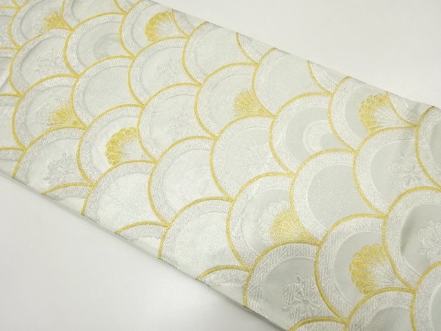 JAPANESE KIMONO / ANTIQUE FUKURO OBI / SILK / WOVEN FLORAL SEIGAIHA